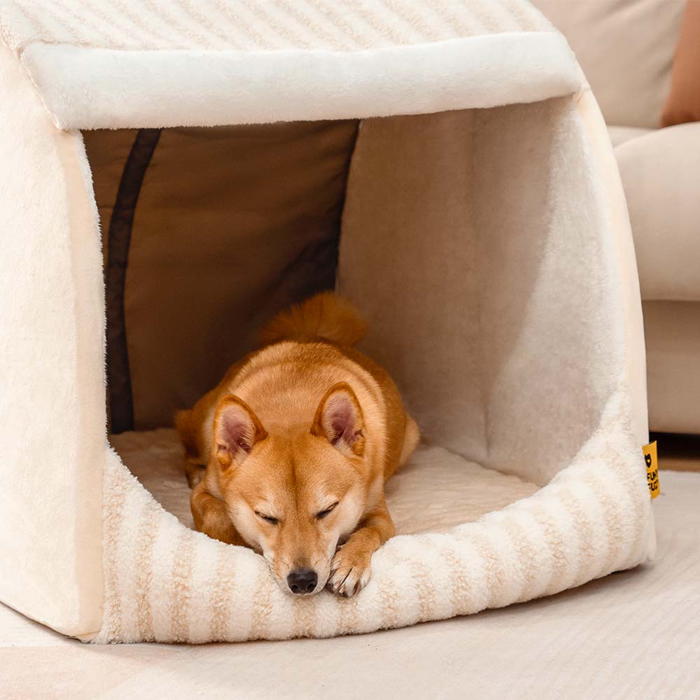 Cama ortopédica para cães Casa com riscas na moda - Refúgio acolhedor