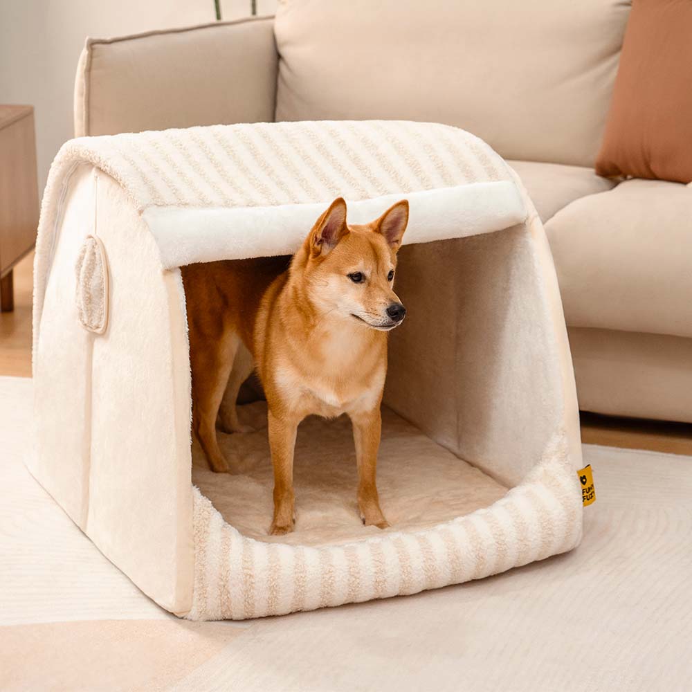 Cama ortopédica para cães Casa com riscas na moda - Refúgio acolhedor