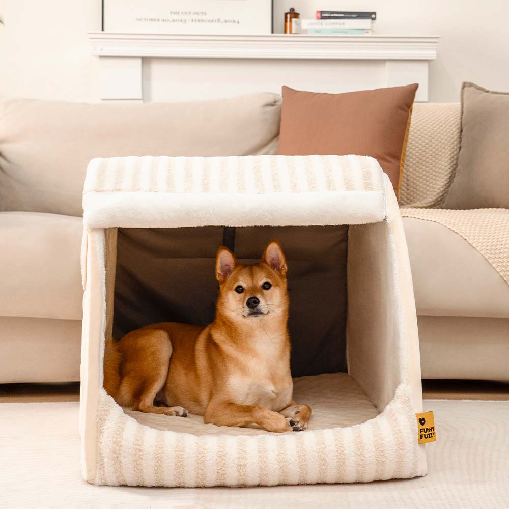 Cama ortopédica para cães Casa com riscas na moda - Refúgio acolhedor