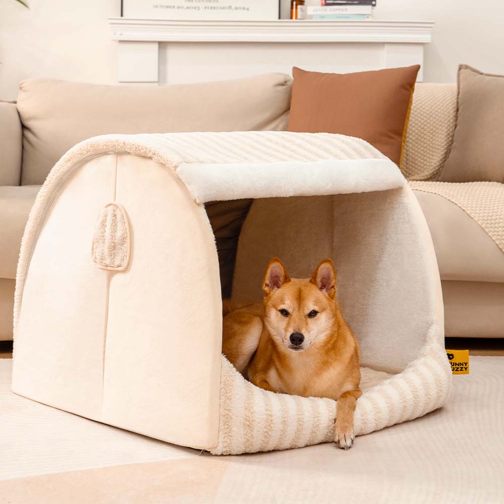 Cama ortopédica para cães Casa com riscas na moda - Refúgio acolhedor