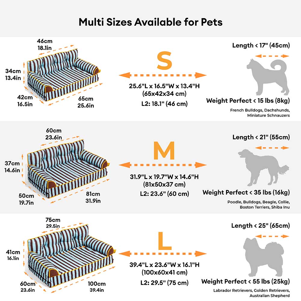 Sofá-cama dobrável para cães, listrado e repelente de água, moderno - Sunny Siesta