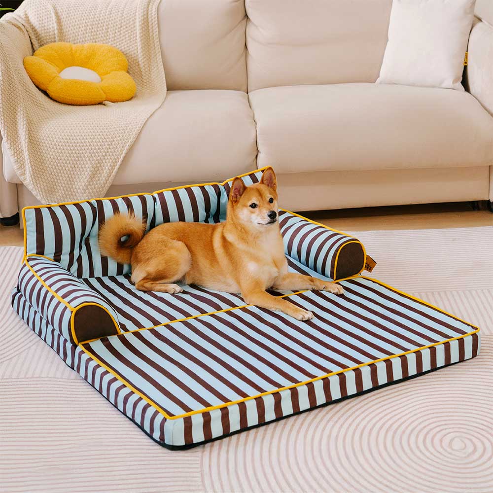 Sofá-cama dobrável para cães, listrado e repelente de água, moderno - Sunny Siesta