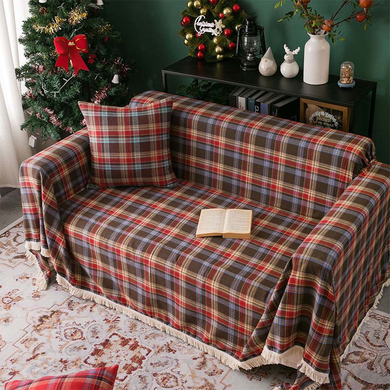 Cobertor xadrez estilo natal vintage capa completa para sofá