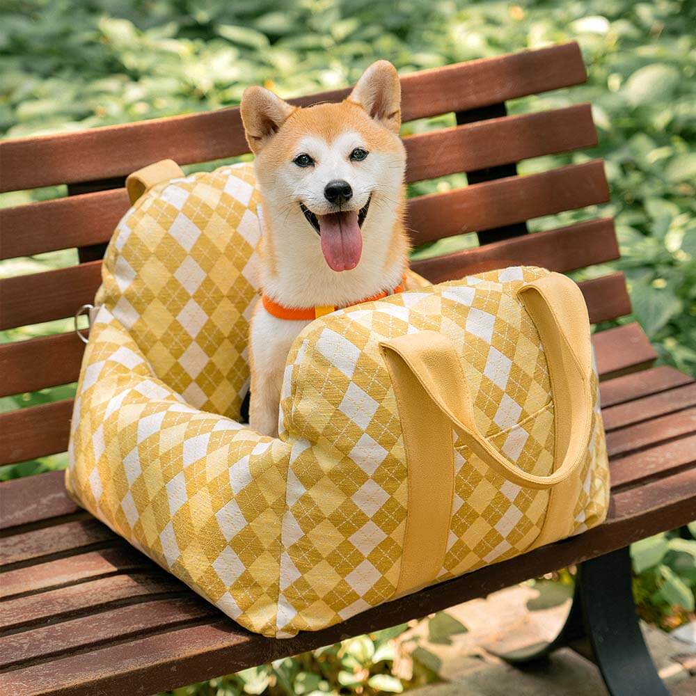 Cama para Assento de Carro para Cachorro Coração Vintage Xadrez