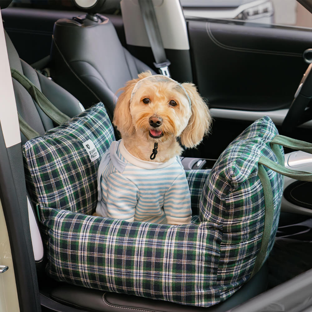 Cama de assento de carro para cachorro de segurança de viagem xadrez vintage