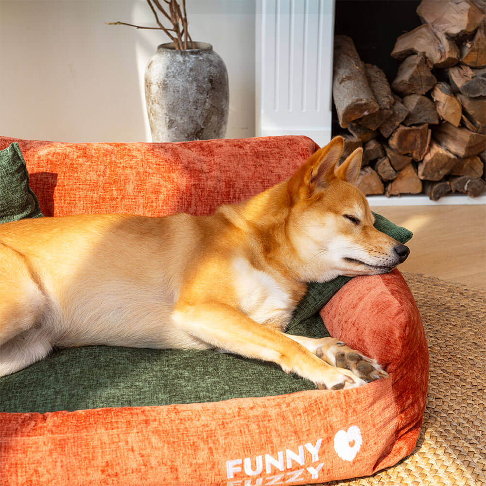Sofá-cama para cães e gatos em tecido chenille estilo vintage