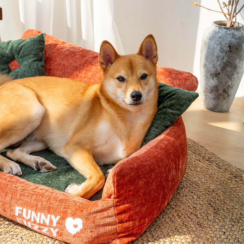 Sofá-cama para cães e gatos em tecido chenille estilo vintage