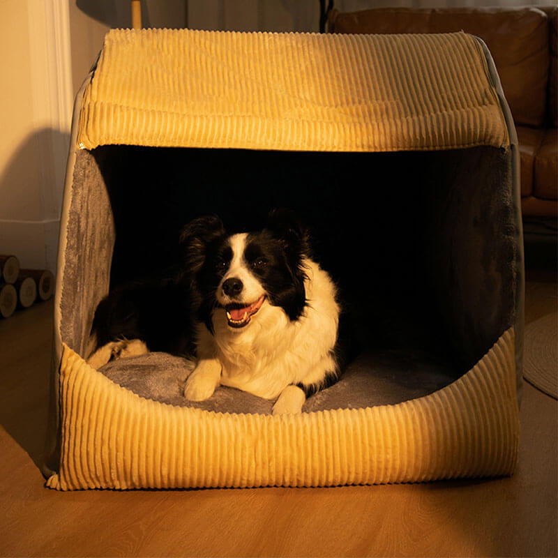 Cama Grande Destacável de Flanela Quente Semi-fechada para Cães