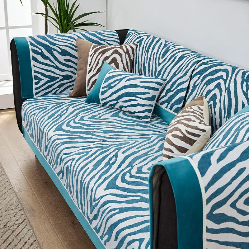 Capa de sofá protetora de móveis de chenille com estampa de zebra selvagem