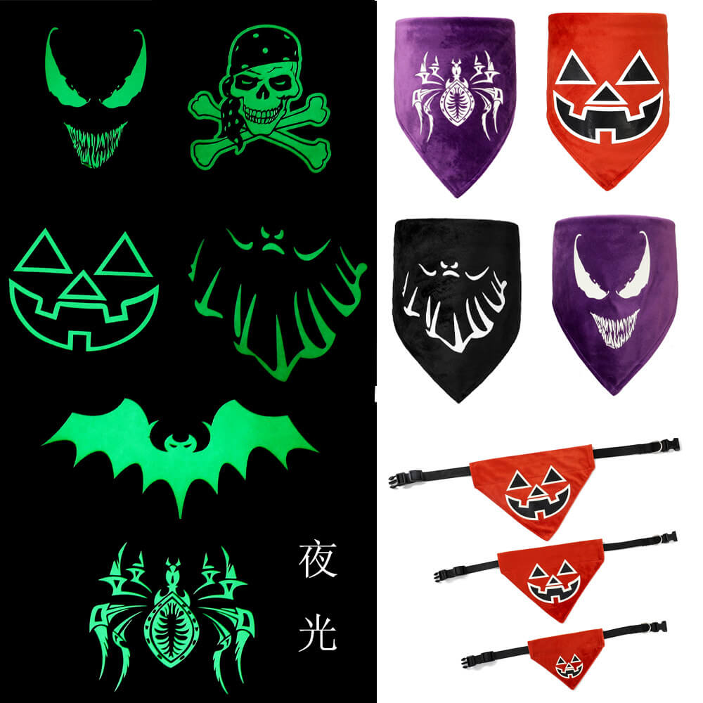 Bandana luminosa para animais de estimação de Halloween | Bib e coleira triangulares brilhantes para animais de estimação