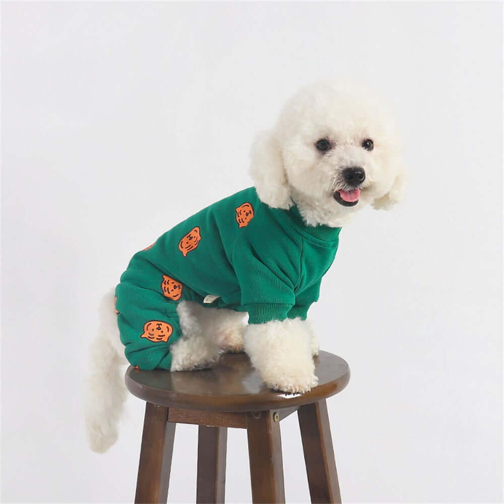 Pijama verde com estampa de abóbora para cães - Roupa de dormir aconchegante e festiva para cães