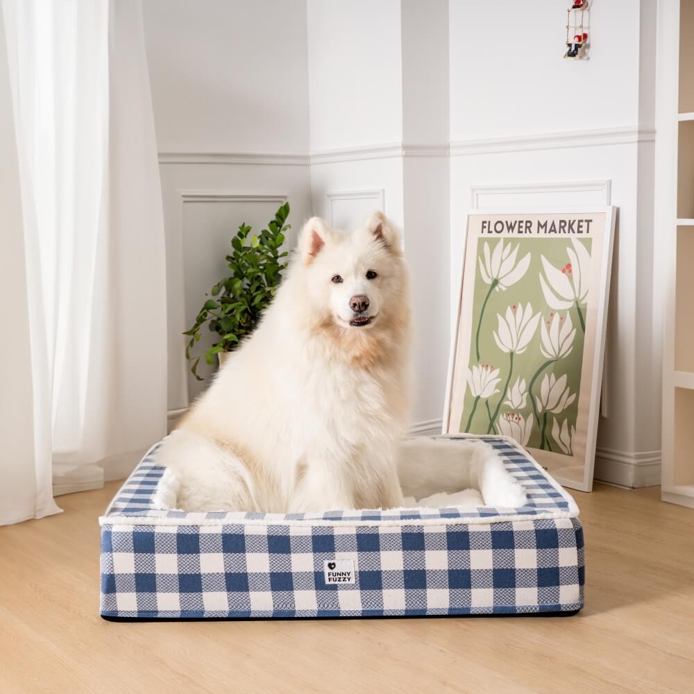 Clássica Cama Festiva Tartan Aconchegante para Cães Anti-ansiedade Calmante