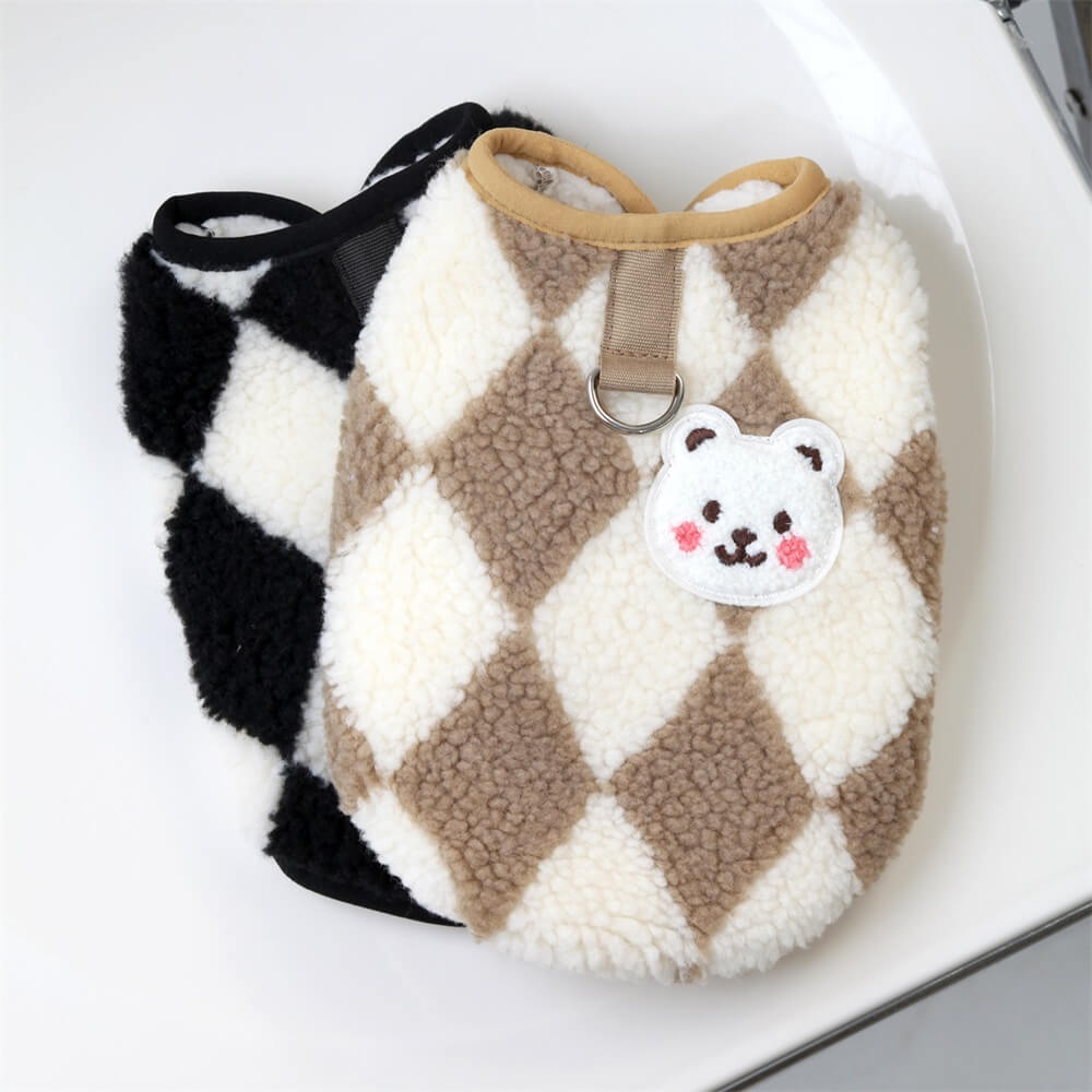 Colete de lã quente e aconchegante para cães com design fofo de urso - perfeito para caminhadas no inverno