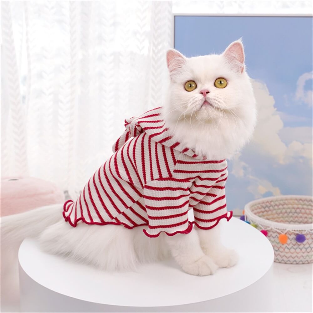 Roupas para animais de estimação para cães e gatos – Roupa listrada de outono/inverno com capuz e duas pernas