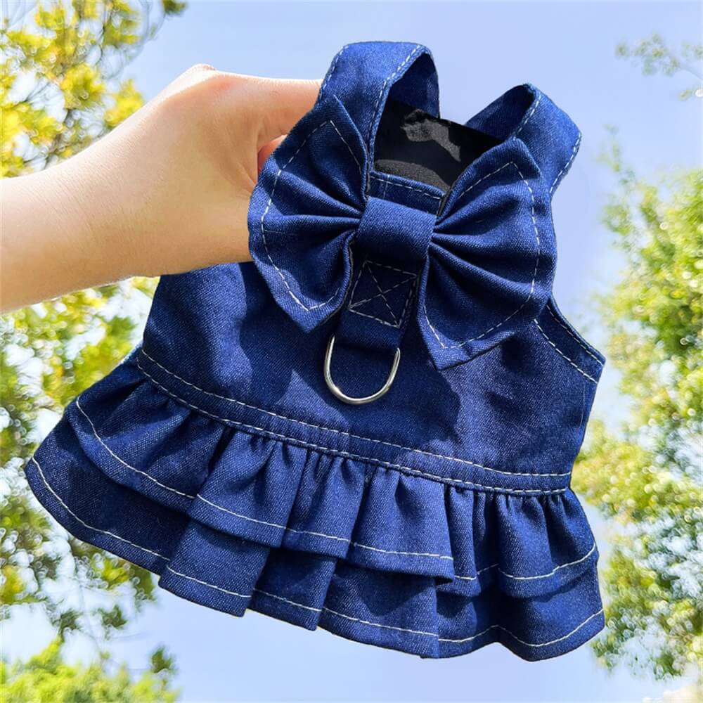 Conjunto de vestido e colete jeans para cachorro - adorável e moderno para raças pequenas