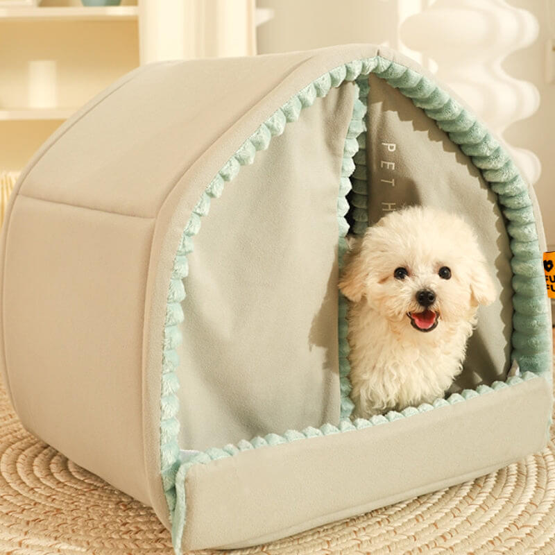 Cama para Cachorro Fechada em Formato de Casa para pets com Cortina Dupla