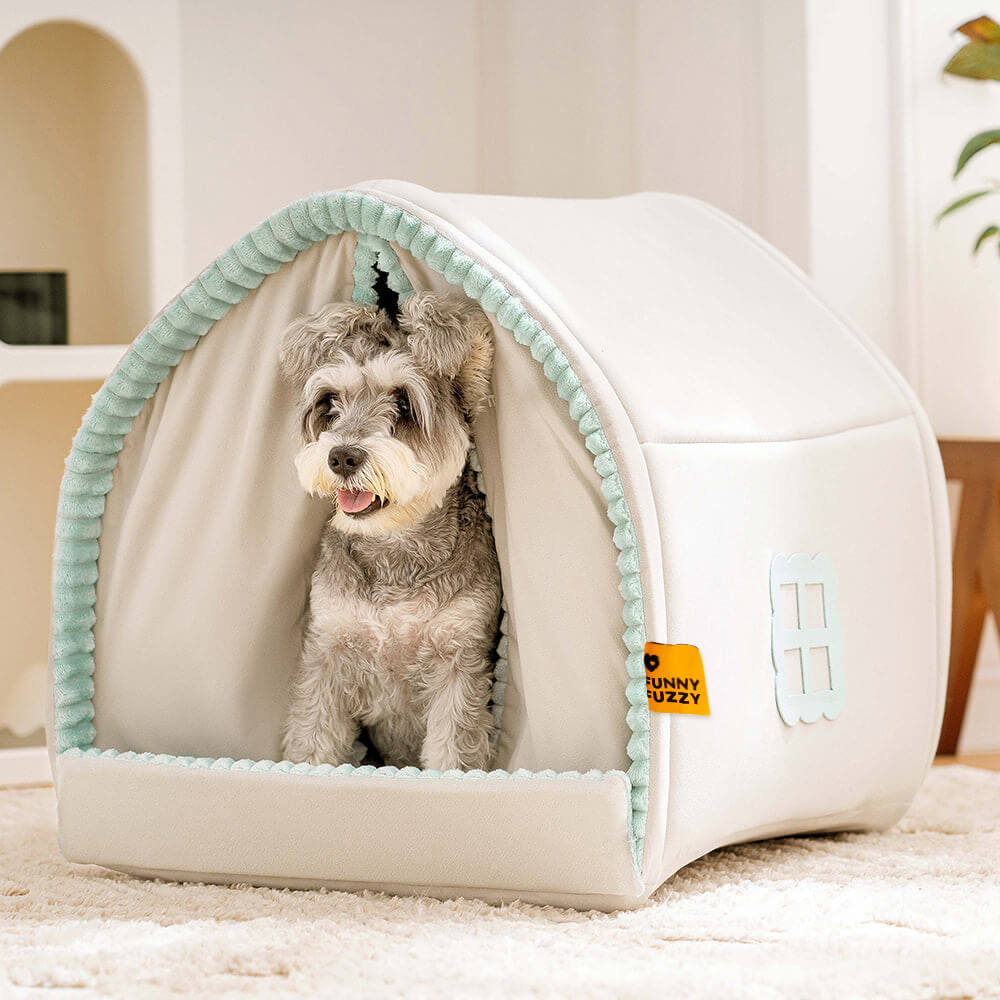 Cama para Cachorro Fechada em Formato de Casa para pets com Cortina Dupla