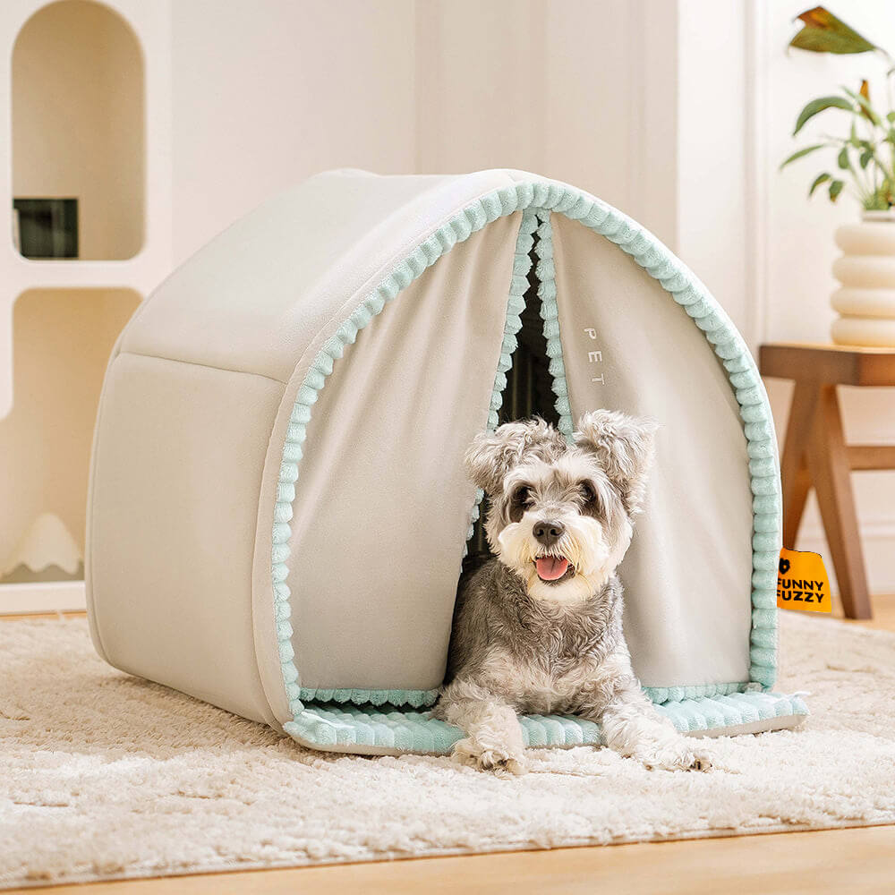 Cama para Cachorro Fechada em Formato de Casa para pets com Cortina Dupla