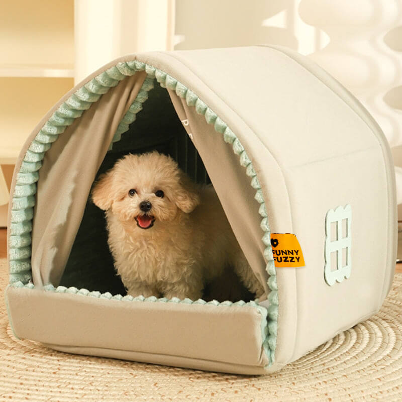 Cama para Cachorro Fechada em Formato de Casa para pets com Cortina Dupla