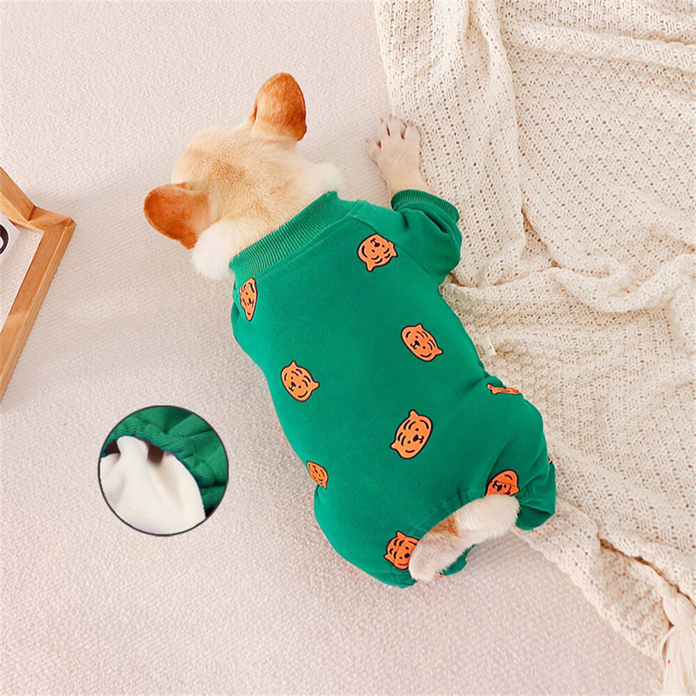 Pijama verde com estampa de abóbora para cães - Roupa de dormir aconchegante e festiva para cães