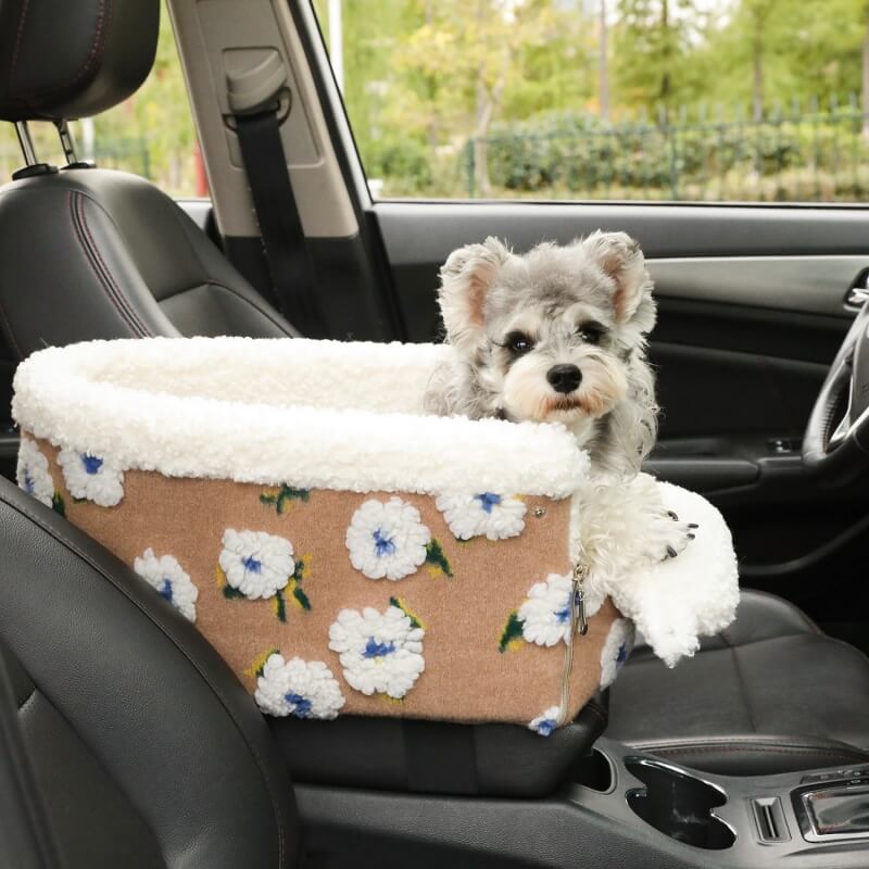 Cama de Segurança para Assento de Carro para Cachorro com Console Central para Animais de Estimação de Flor e Lã Felpuda