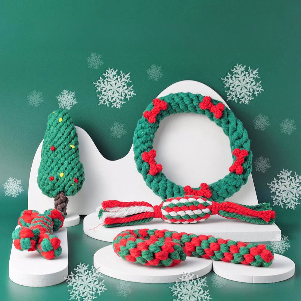 Brinquedo de corda de algodão de Natal resistente à mastigação de luxo para cães conjunto de brinquedos de dentição