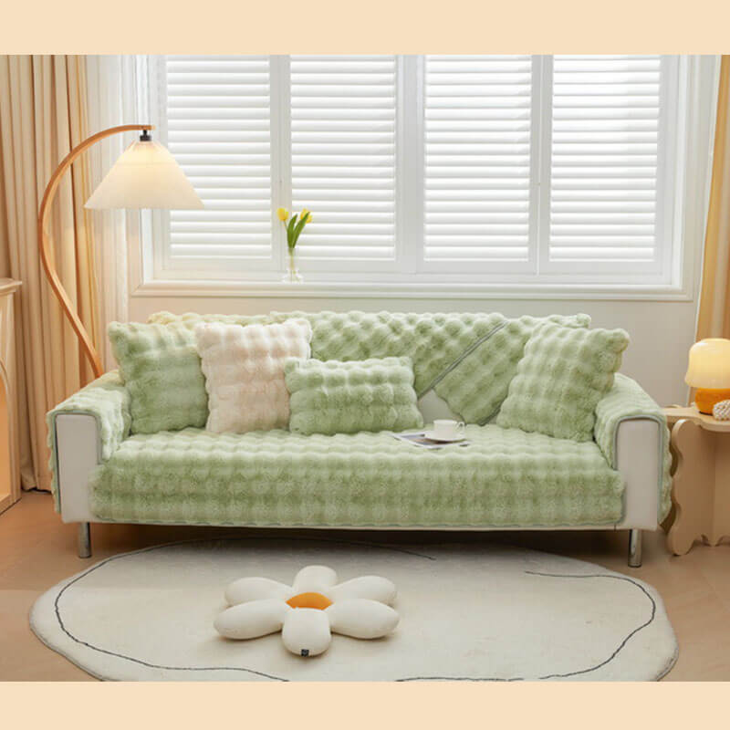 Capa de sofá antiderrapante aconchegante de cor sólida
