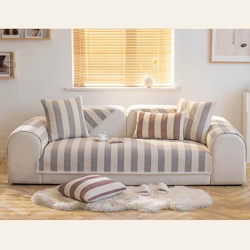 Cotton Linen Stripe Anti-scratch Furniture Protector Couch Cover