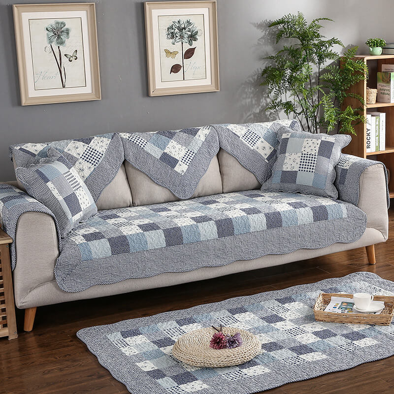 Capa de sofá acolchoada de algodão lavável e antiderrapante