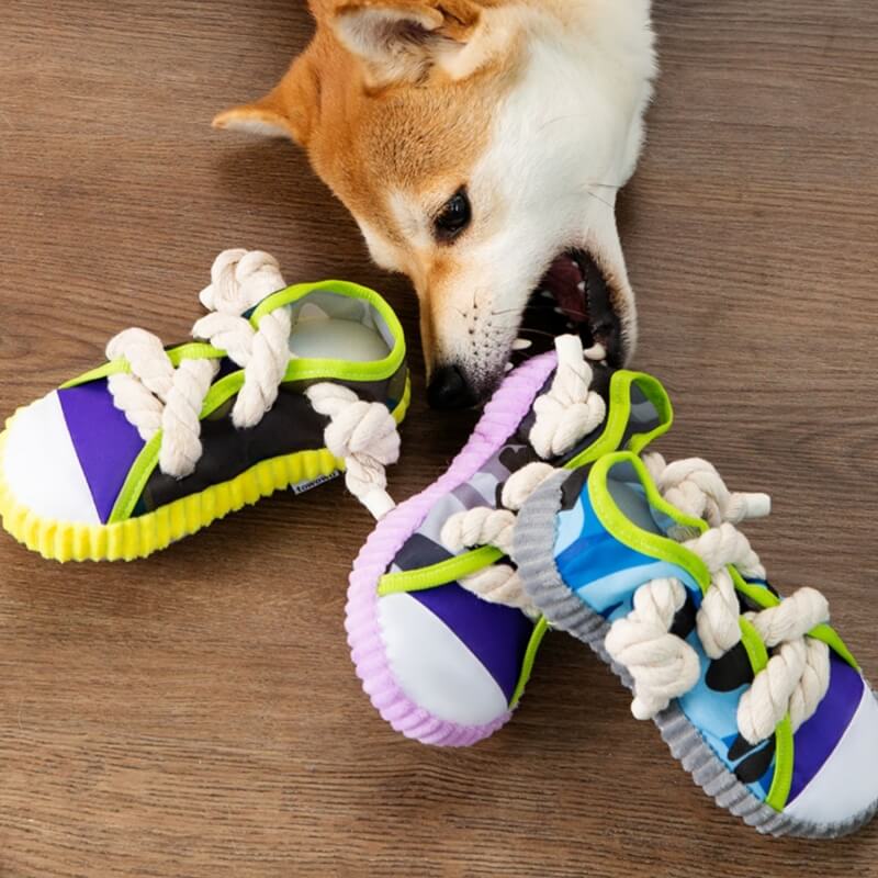 Brinquedo Mordedor de Cachorro em Forma de Tênis com Corda de Algodão