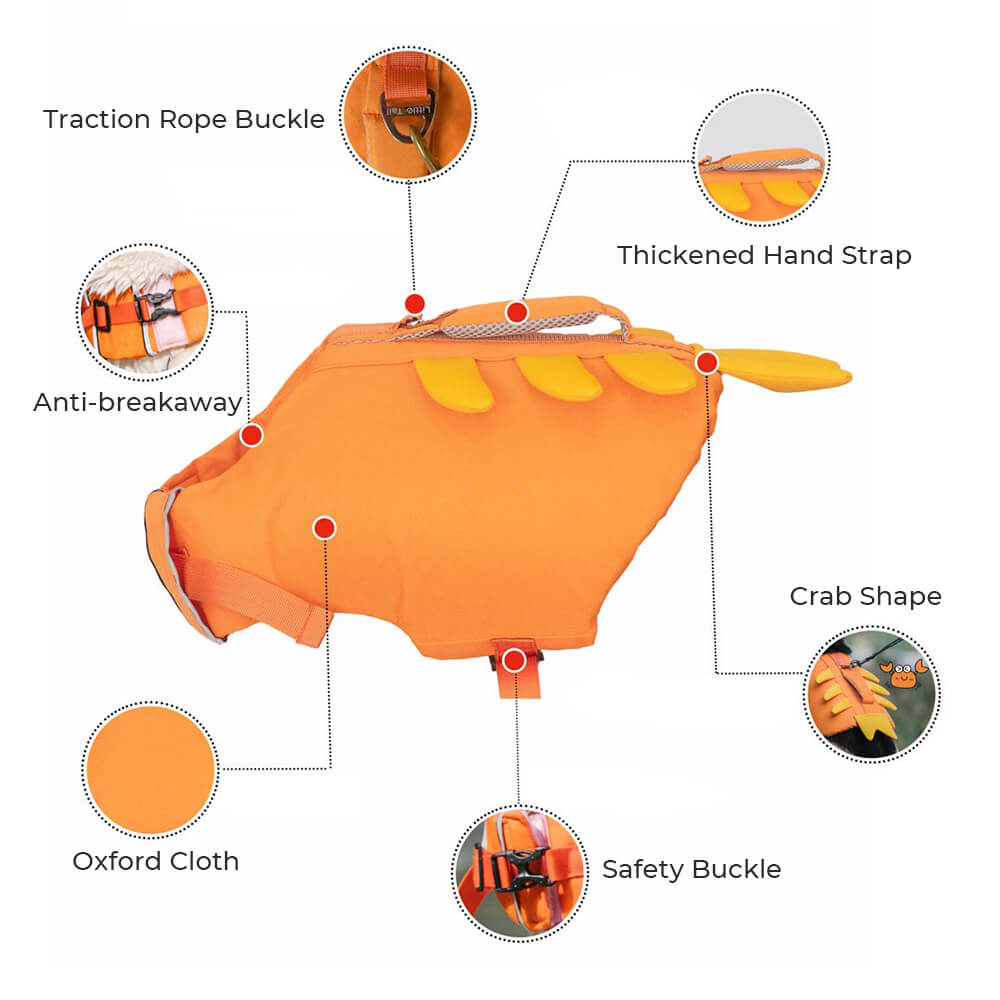 Colete salva-vidas para cães com casaco flutuante de caranguejo