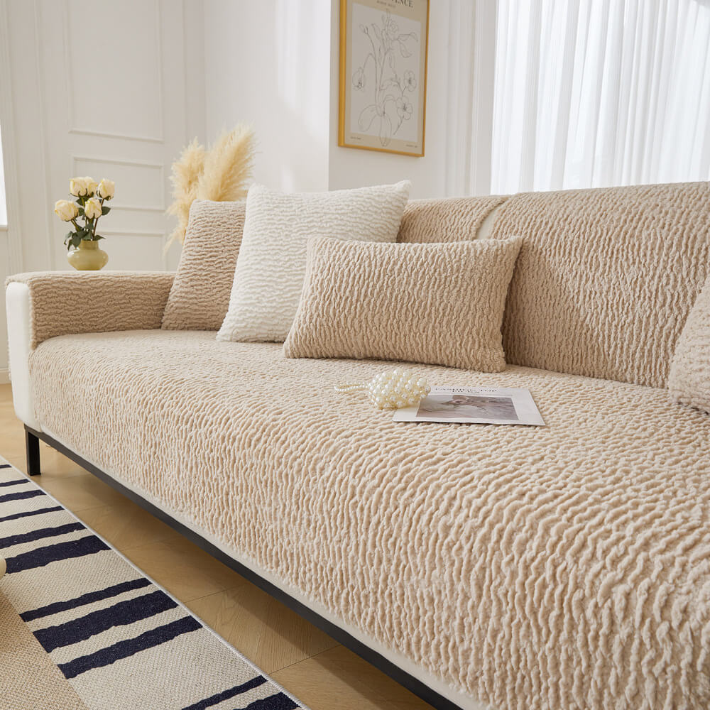 Capa de sofá anti-arranhões de lã berbere cor creme