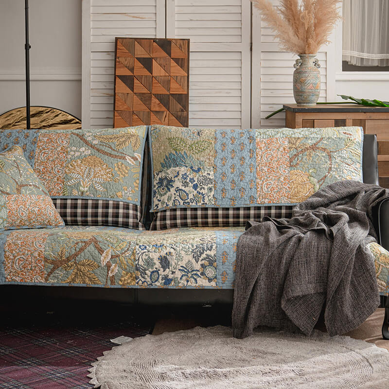 Capa de sofá de algodão floral europeu capa protetora antiderrapante
