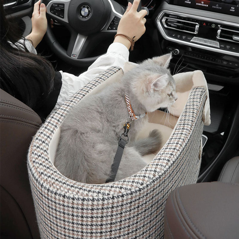 Assento de carro para animais de estimação Houndstooth Lookout Console Bow Tie