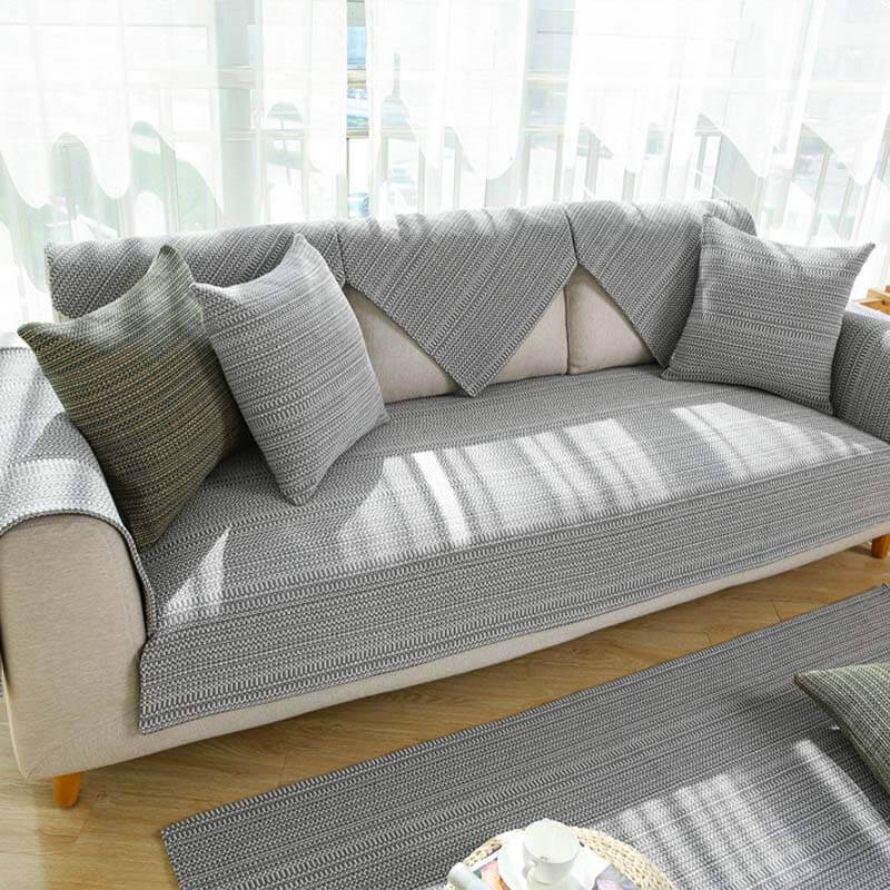 Capa de sofá anti-riscos tecida à mão em linho natural