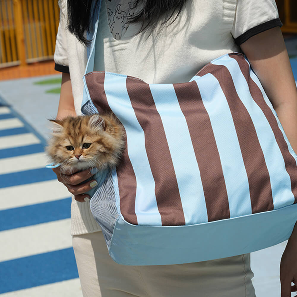 Bolsa para transporte de gatos respirável com grande espaço listrado