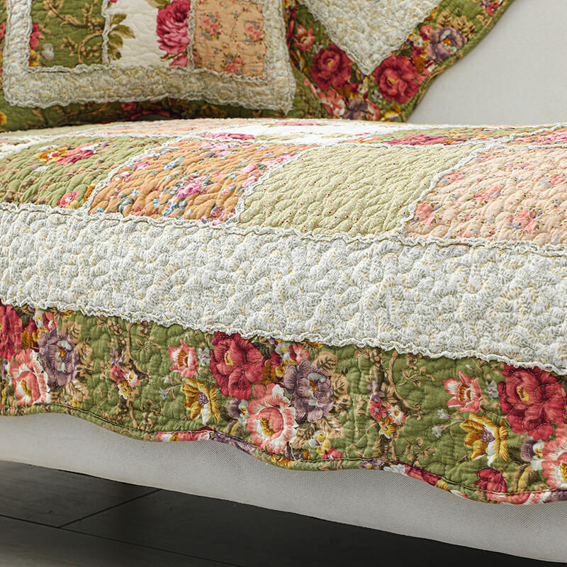 Cobertura para Sofá de Algodão Xadrez com Flores Vintage