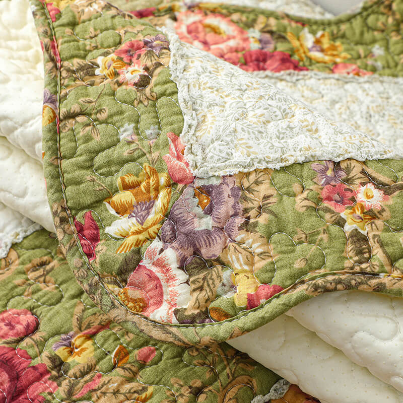 Cobertura para Sofá de Algodão Xadrez com Flores Vintage