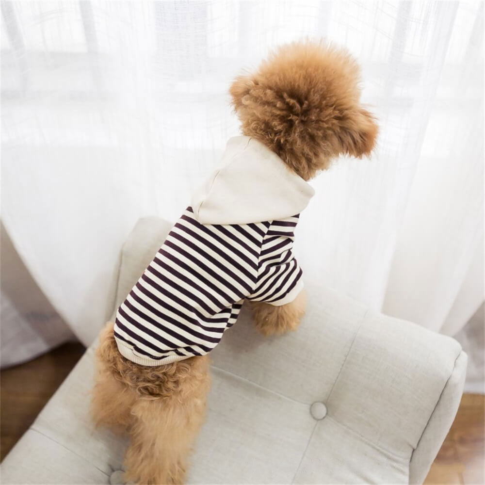 Roupas para cães de estimação moda tendência moletom listrado com capuz