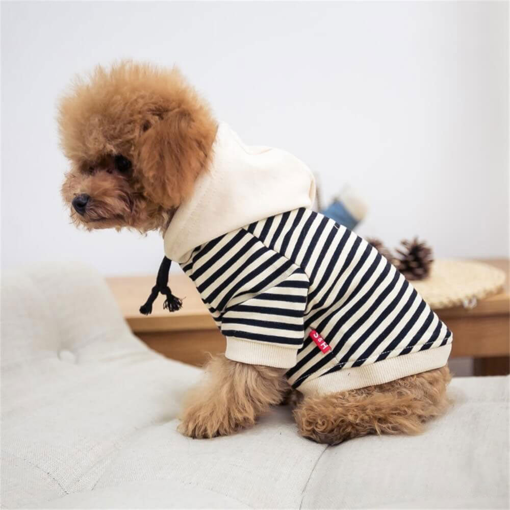 Roupas para cães de estimação moda tendência moletom listrado com capuz