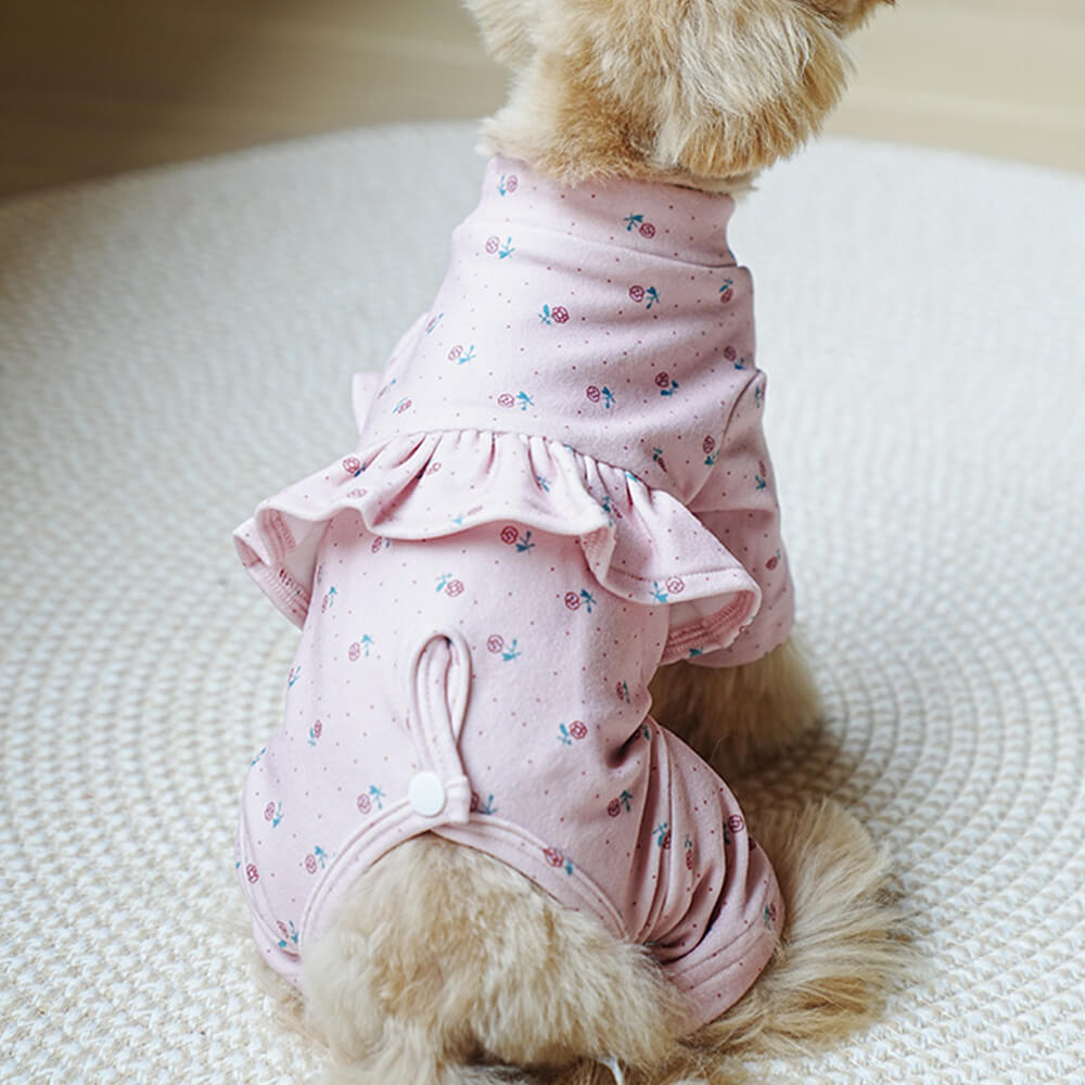 Pijama de cachorro com babados florais – Roupa de dormir adorável e aconchegante para cães