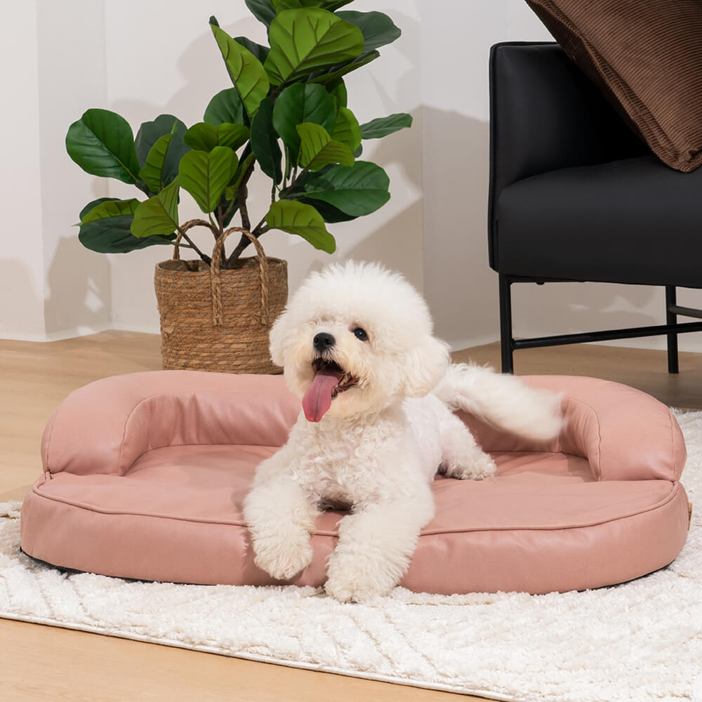 Cama ortopédica luxuosa para cães com sofá Leathaire resistente a arranhões