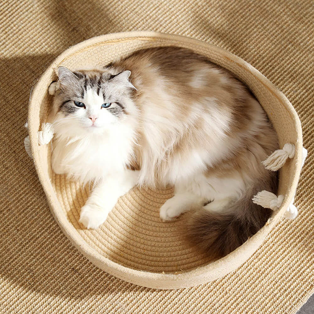 Cama de gato de vime para animais de estimação com berço artesanal durável de palha