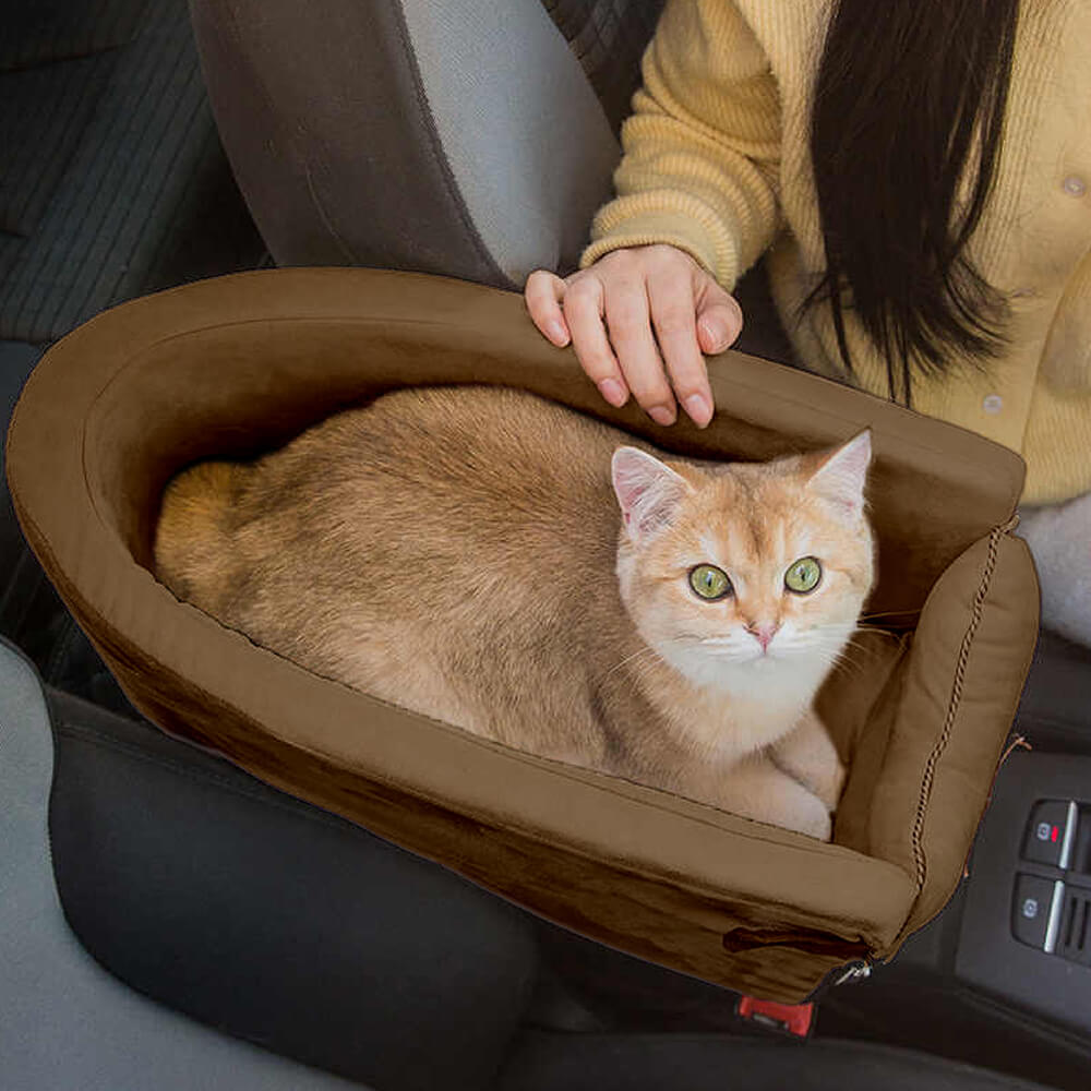 Assento de carro para animais de estimação com console de observação oval em camurça